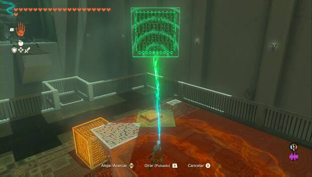 The Legend of Zelda: Tears of the Kingdom - Santuario de Eqotiu, cubo sobre la placa de presión