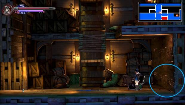 Bloodstained Ritual of the night - Galeón Minerva: pared para destruir