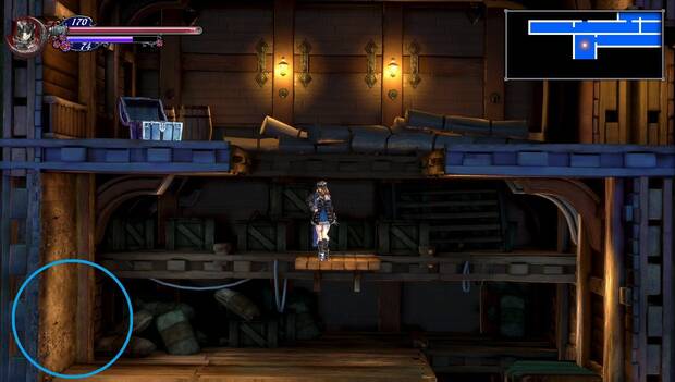 Bloodstained Ritual of the night - Galeón Minerva: pared rompible con mejora de PM