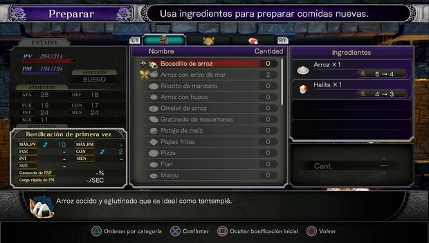 Bloodstained Ritual of the night - Arvantville: bocadilloz de arroz con Johannes