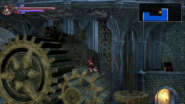 Bloodstained: Ritual of the night - Torre de los Dragones Gemelos: salta hacia estos engranajes