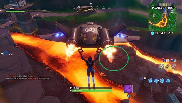 Fortnite - usa un respiradero volcánico, un respiradero aéreo y una tirolina en la misma partida: respiradero frente al túnel del río de lava
