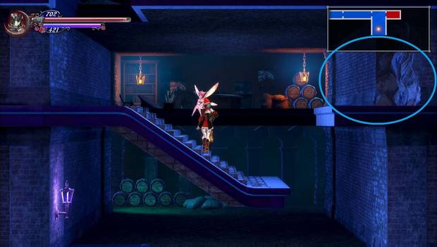 Bloodstained: Ritual of the night - Puente del Mal: pared con mejora de vida