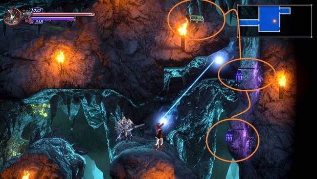 Bloodstained Ritual of the night - Canal subterráneo: saltos para llegar al cofre