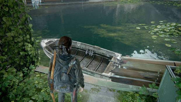 The Last of Us Parte II - Camino al acuario: lancha en la base de los lobos
