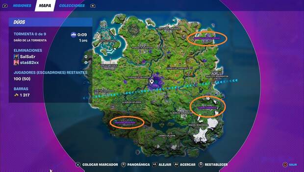 Fortnite T7 - Cofres cósmicos: zonas lila en e mapa