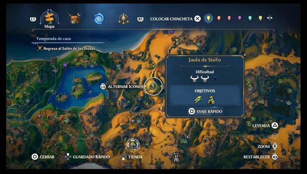 Immortals Fenyx Rising - Cámaras del Tártaro en Tierraforja: ubicación de la Cámara del Tártaro Jaula de Sísifo