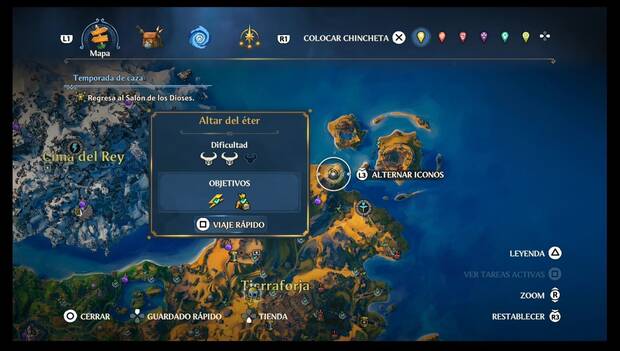 Immortals Fenyx Rising - Cámaras del Tártaro en Tierraforja: ubicación de la Cámara del Tártaro Altar del éter