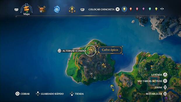 Immortals Fenyx Rising - Cofres épicos de la Arboleda de Kleos: ubicación del cofre épico en la zona norte de la isla más al noroeste