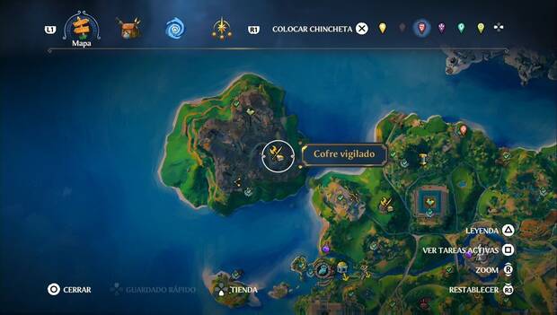 Immortals Fenyx Rising - Cofres vigilados de la Arboleda de Kleos: ubicación del cofre vigilado en la isla del extremo noroeste de la región