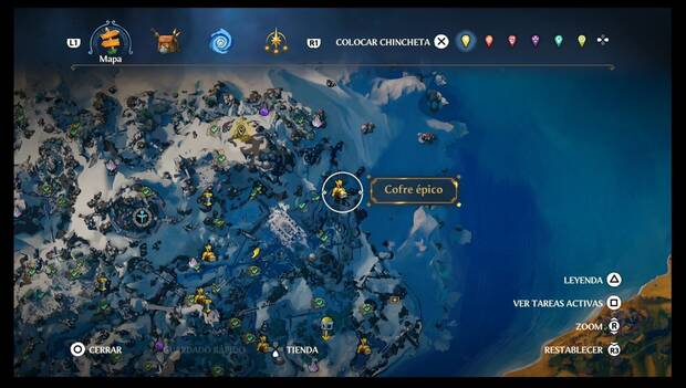 Immortals Fenyx Rising - Ubicación de los cofres épicos de Cima del Rey: cofre épico 13 en la zona este de la isla