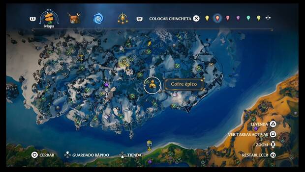 Immortals Fenyx Rising - Ubicación de los cofres épicos de Cima del Rey: cofre épico 16 al sudeste del Castigo de Atlas