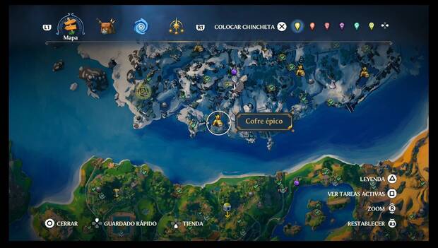 Immortals Fenyx Rising - Ubicación de los cofres épicos de Cima del Rey: cofre épico 6 en la costa sur de la isla