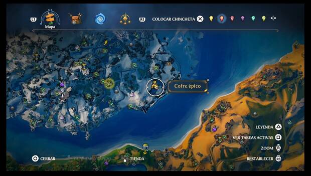 Immortals Fenyx Rising - Ubicación de los cofres épicos de Cima del Rey: cofre épico 17 al sudeste de la isla