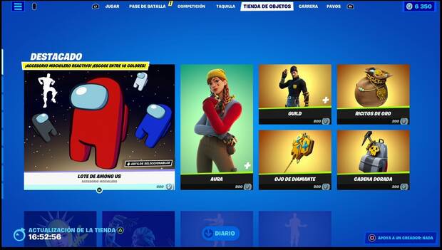 Fortnite Battle Royale - Pestaa de la Tienda de objetos donde se ven los nuevos objetos de Among Us