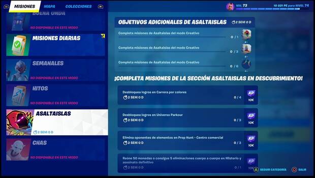 Fortnite Battle Royale - Pestaña de misiones de Asaltaislas