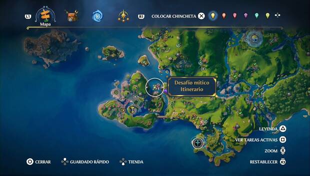 Immortals Fenyx Rising - Desafíos míticos: mapa con la ubicación del desafío mítico de itinerario en la zona suroeste del Valle de la Eterna Primavera