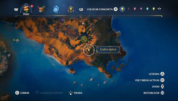 Immortals Fenyx Rising - Cofres epicos en Guarida de la Guerra: ubicación del cofre épico en el extremo sudeste de la región