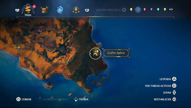 Immortals Fenyx Rising - Cofres epicos en Guarida de la Guerra: ubicación del cofre épico en la costa nordeste del extremo sudeste