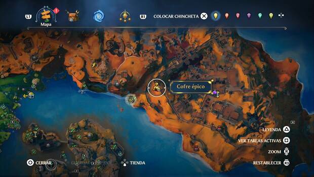 Immortals Fenyx Rising - Cofres epicos en Guarida de la Guerra: ubicación del cofre épico en la esquina oeste del Fuerte Áyax