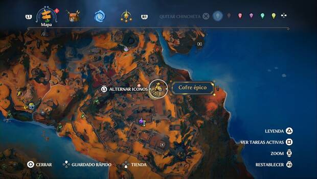 Immortals Fenyx Rising - Cofres epicos en Guarida de la Guerra: ubicación del cofre épico en la zona este del Fuerte de Áyax