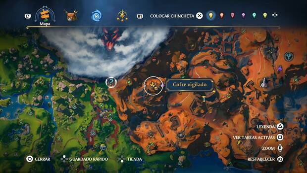 Immortals Fenyx Rising - Cofres vigilados en Guarida de la Guerra: ubicación del cofre vigilado al oeste de La Caída del gigante