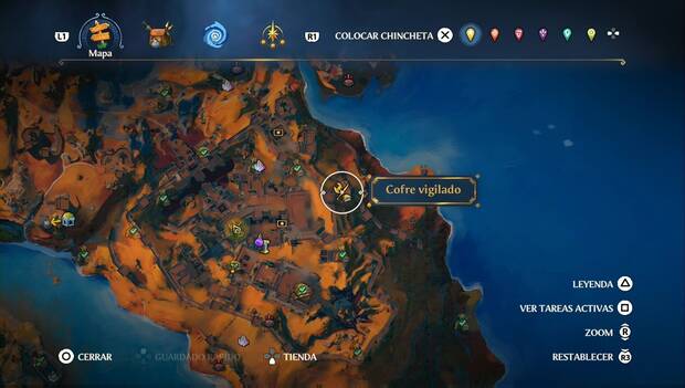 Immortals Fenyx Rising - Cofres vigilados en Guarida de la Guerra: ubicación del cofre vigilado al este de la muralla nordeste del Fuerte Áyax