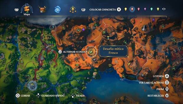 Immortals Fenyx Rising - Desafíos míticos: ubicación del Fresco #10 en la zona de La Caída del gigante