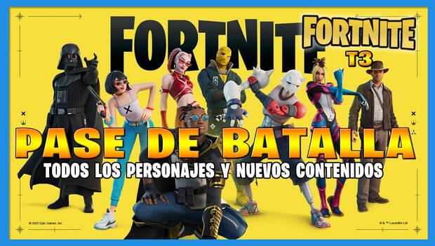 Fortnite Battle Royale - Portada del nodo sobre el Pase de Batalla con todos los personajes incluidos en el Pase de Batalla de la Temporada 3, Capítulo 3