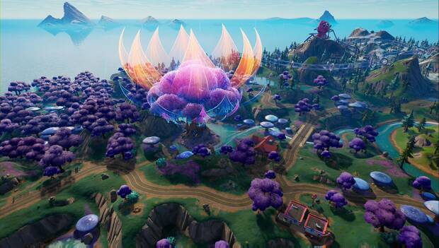 Fortnite Battle Royale - Novedades del Capítulo 3, Temporada 3: Árbol de la Realidad visto desde el cielo