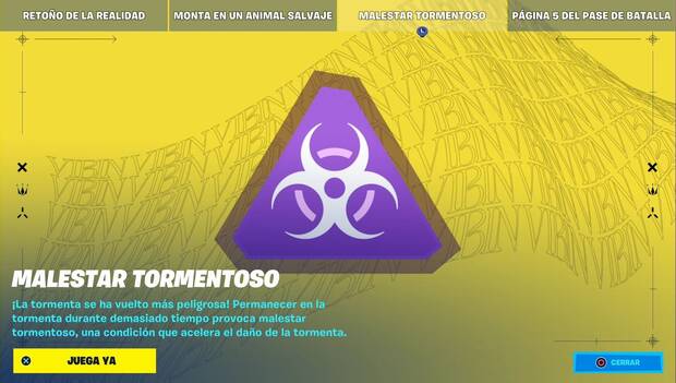 Fortnite Battle Royale - Novedades del Capítulo 3, Temporada 3: pestaña de explicación del estado Malestar Tormentoso