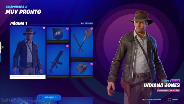 Fortnite Battle Royale - Recompensas de Indiana Jones, mosaico de recompensas de la página 1