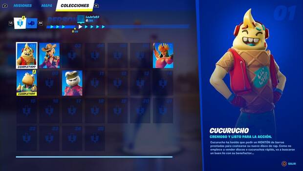 Fortnite Battle Royale - Personajes: perfil de Cucurucho en el menú