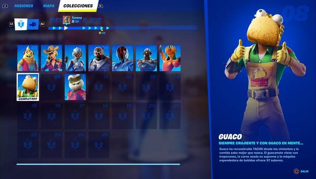 Fortnite Battle Royale - Personajes: perfil de Guaco en el menú