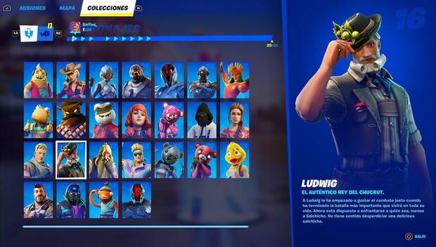 Fortnite Battle Royale - Personajes: perfil de Ludwig en el menú