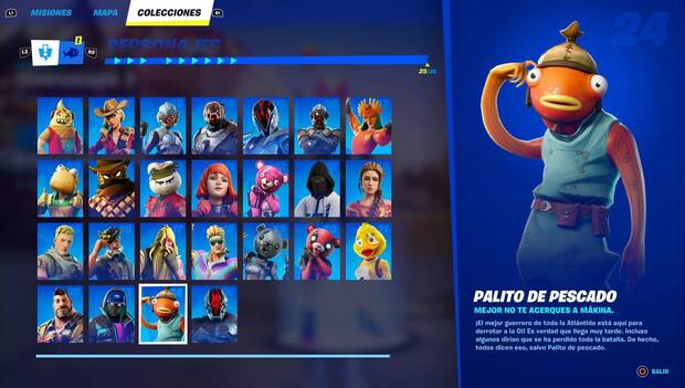 Fortnite Battle Royale - Personajes: perfil de Palito de Pescado en el menú