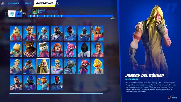 Fortnite Battle Royale - Personajes: perfil de Jonesy del Búnker en el menú