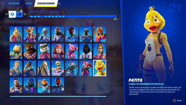 Fortnite Battle Royale - Personajes: perfil de Patita en el menú