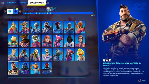Fortnite Battle Royale - Personajes: perfil de Kyle en el menú