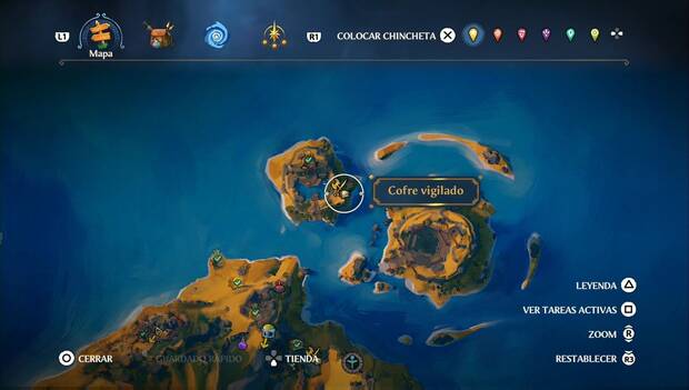Immortals Fenyx Rising - Cofres vigilados en Tierraforja: ubicación del cofre en la costa sudeste de la isla norte