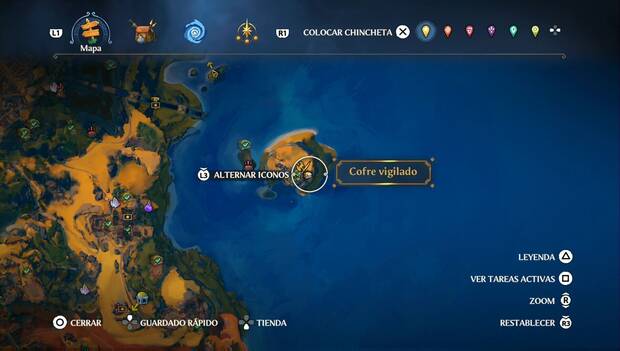 Immortals Fenyx Rising - Cofres vigilados en Tierraforja: ubicación del cofre en la zona sudeste de la isla de la costa este