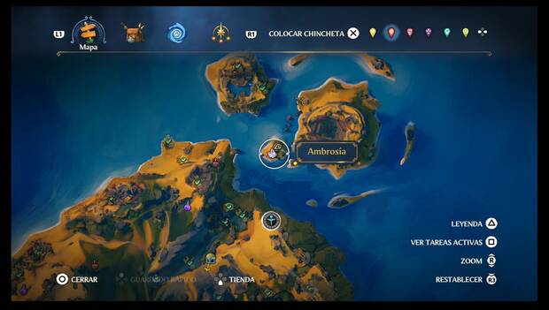 Immortals Fenyx Rising - Ambrosías en Tierraforja: ubicación de la ambrosía en lo alto de la estatua del soldado del archipiélago de la costa nordeste
