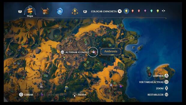 Immortals Fenyx Rising - Ambrosías en Tierraforja: ubicación de la ambrosía en la muralla este de la Fragua de los dioses