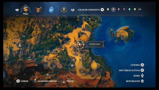 Immortals Fenyx Rising - Ambrosías en Tierraforja: ubicación de la ambrosía en la costa sudeste de la región