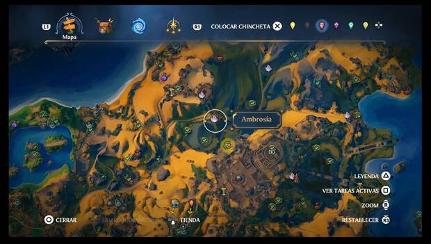 Immortals Fenyx Rising - Ambrosías en Tierraforja: ubicación de la ambrosía en la zona al noroeste de la Fragua de los dioses