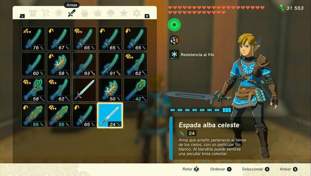 The Legend of Zelda: Tears of the Kingdom - Espada alba celeste