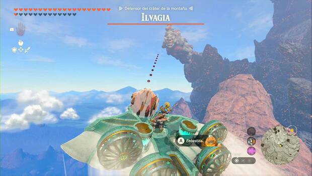 The Legend of Zelda: Tears of the Kingdom - Yunobo, en la Ciudad Goron: Yunobo en la parte frontal del planeador