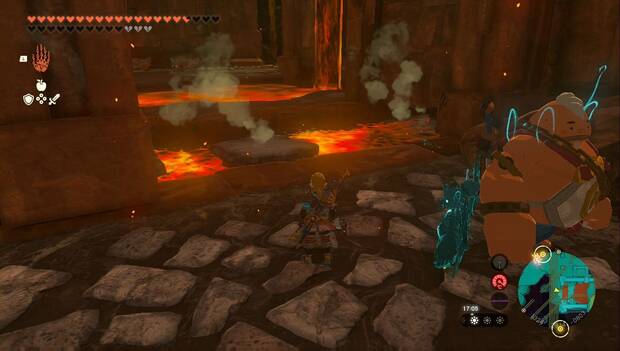 The Legend of Zelda: Tears of the Kingdom - Templo del Fuego: plataformas de lava solidificada de camino al sur