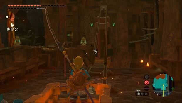 The Legend of Zelda: Tears of the Kingdom - Templo del Fuego: vagoneta que lleva al tercer cierre