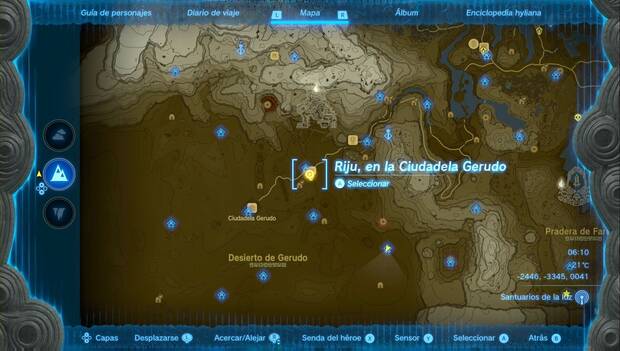 The Legend of Zelda: Tears of the Kingdom - Riju, en la Ciudadela Gerudo: marcador del Bazar Sekken